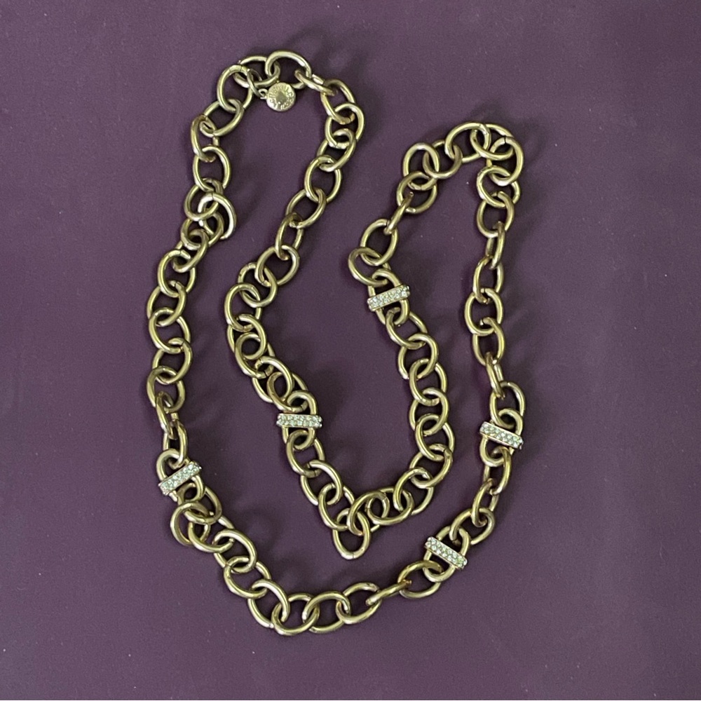 J. CREW 36” Long Gold Chain Link Necklace Rhinestones